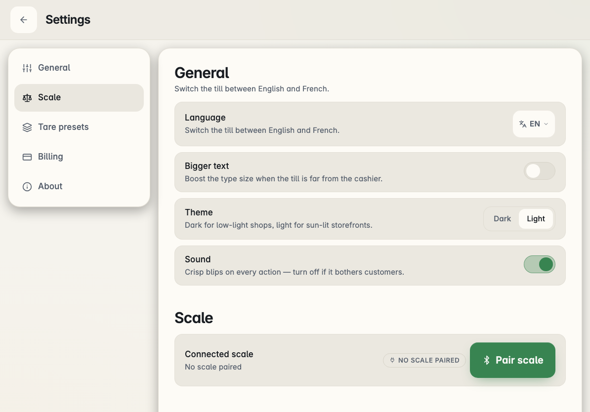 Tare presets list with one preset just applied